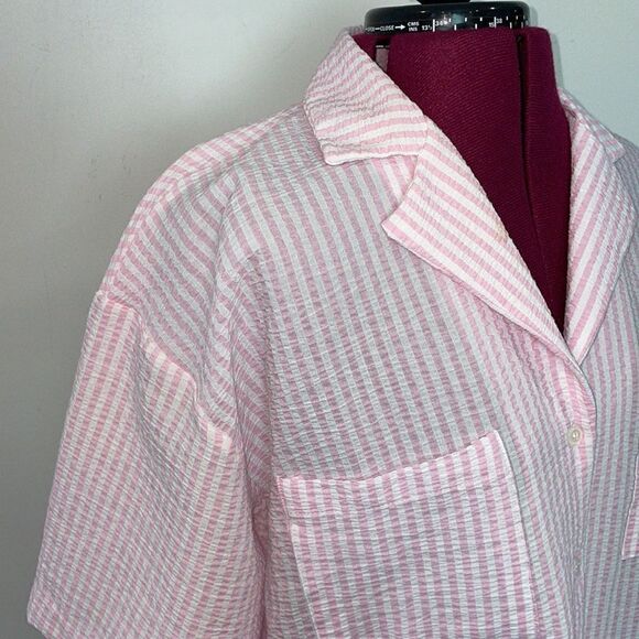 TopShop Seersucker PJ Shirt Pink Lightweight M Seersucker Short Sleeves Tees - Picture 5 of 11
